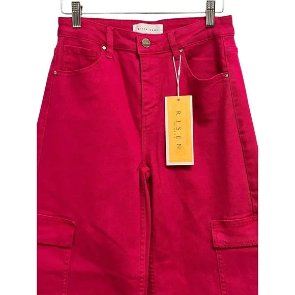 Risen Cargo Jeans Womens 7/28 Fuchsia Pink Wide Leg Utility Y2K Streetwear Bold - Picture 4 of 13